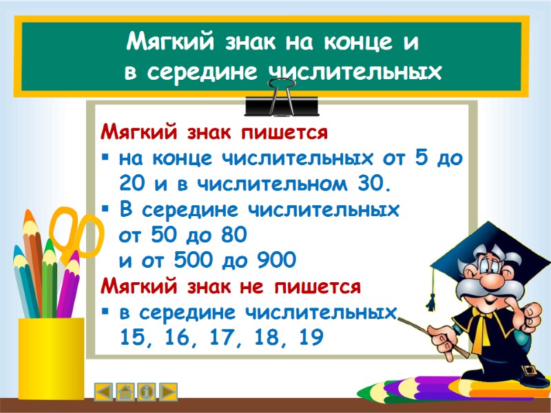 Мягкий знак на конце и    в середине числительных  Мягкий знак